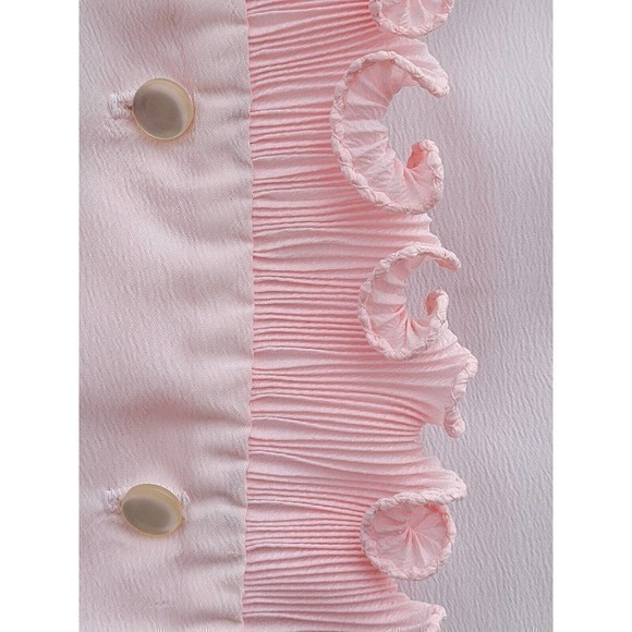 HP Vintage Crepe Button Up Ruffled Mandarin Neckline, Cuffs Long Sleeve Blouse - Picture 4 of 6